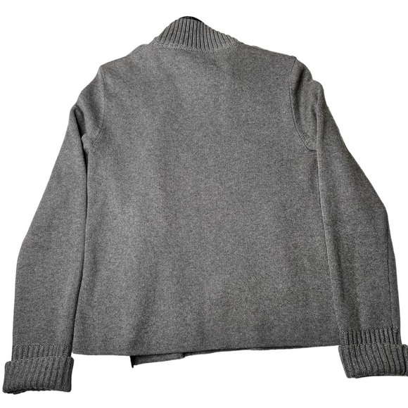 ANN TAYLOR Full Zip Buckle Collar Grey Wool Knit Moto Sweater Size S - Picture 12 of 16